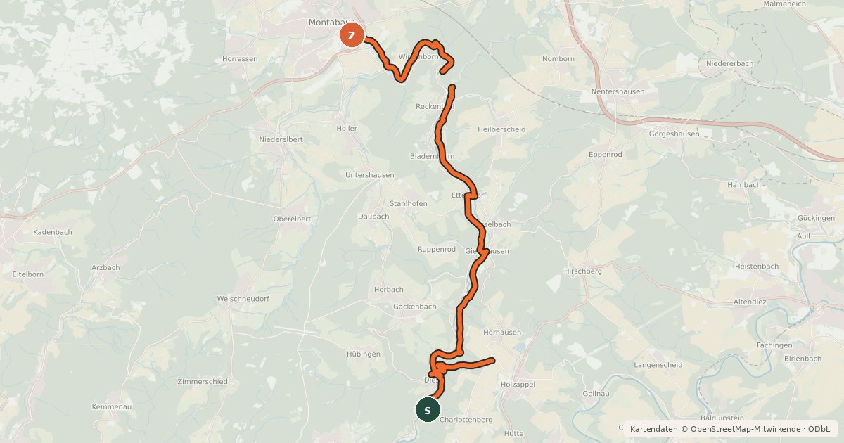 Kartenübersicht der Radroute Gelbachtalradweg