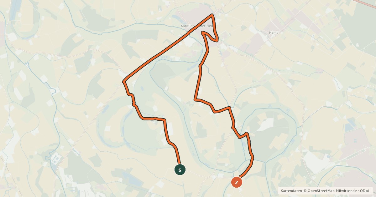 Kartenübersicht der Radroute Geldern-Route, Gelb