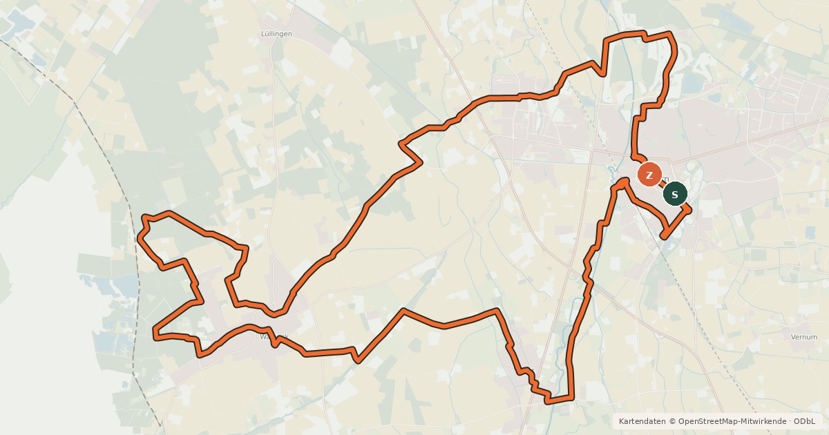 Kartenübersicht der Radroute Geldern-Route, Grün