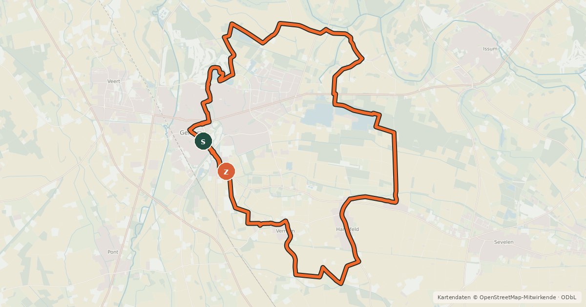 Kartenübersicht der Radroute Geldern-Route, Rot