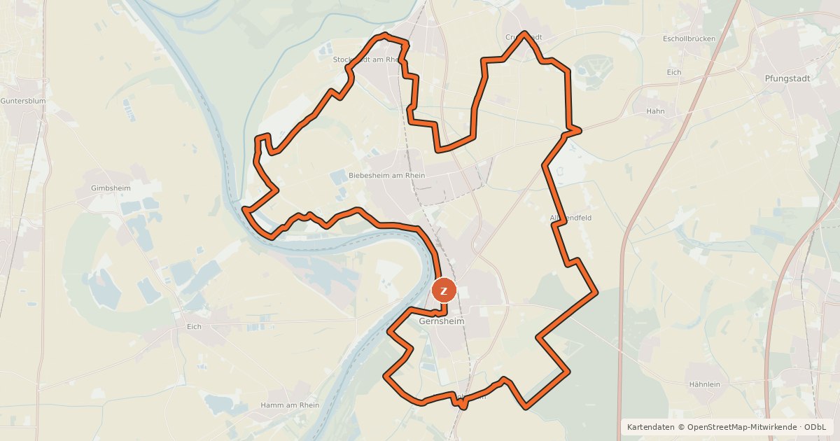 Kartenübersicht der Radroute Geopark-Radroute Ried Süd