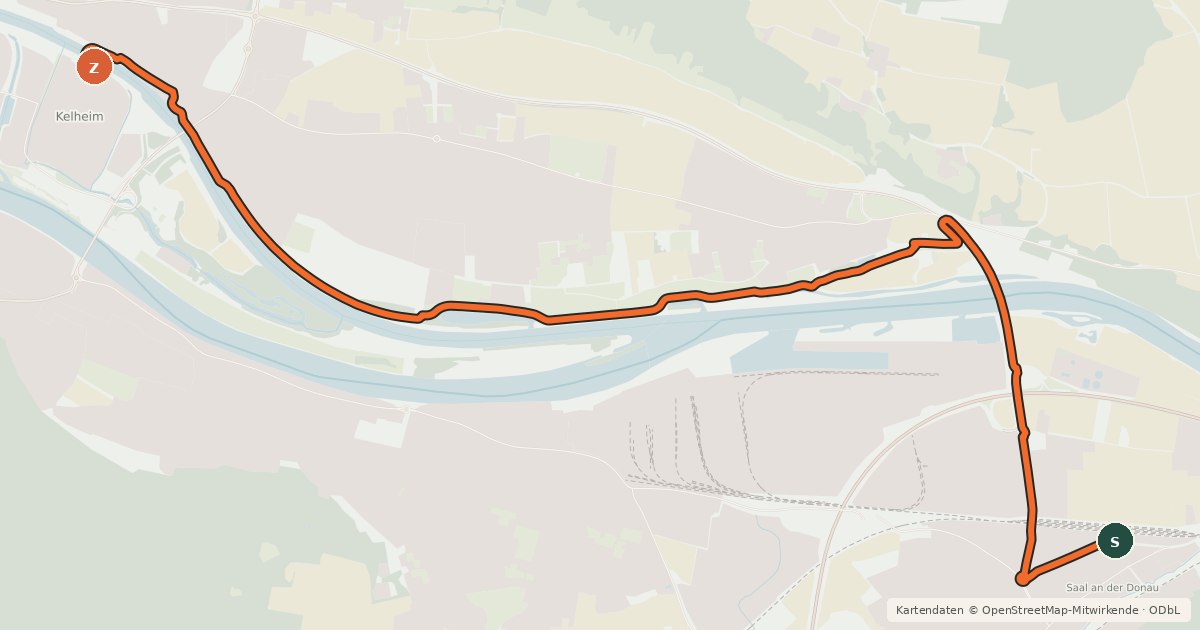 Kartenübersicht der Radroute GeoRadweg Altmühltal Bahnzubringer