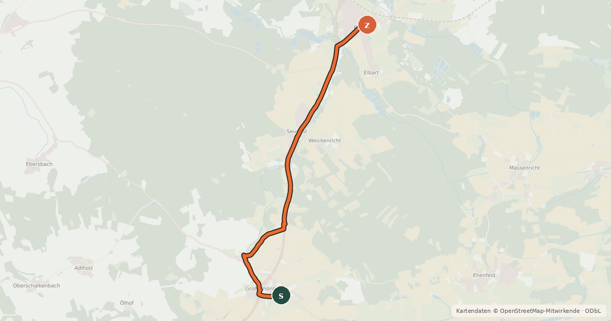 Kartenübersicht der Radroute Geotour 1, Alternative