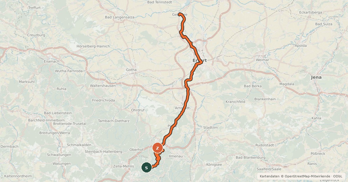 Kartenübersicht der Radroute Gera-Radweg
