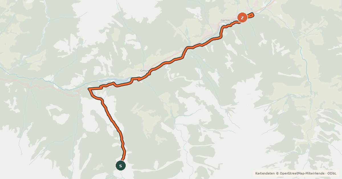 Kartenübersicht der Radroute Gerlos - Schwarzachalm