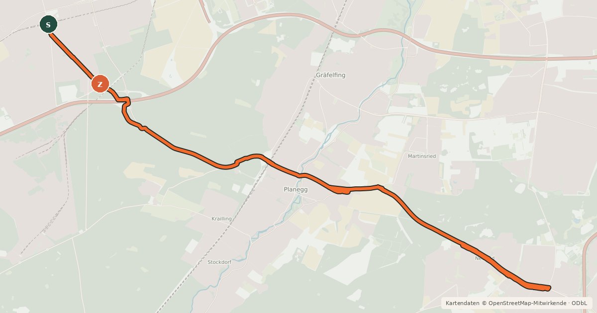 Kartenübersicht der Radroute Germering (S) - Fürstenried-West (U)