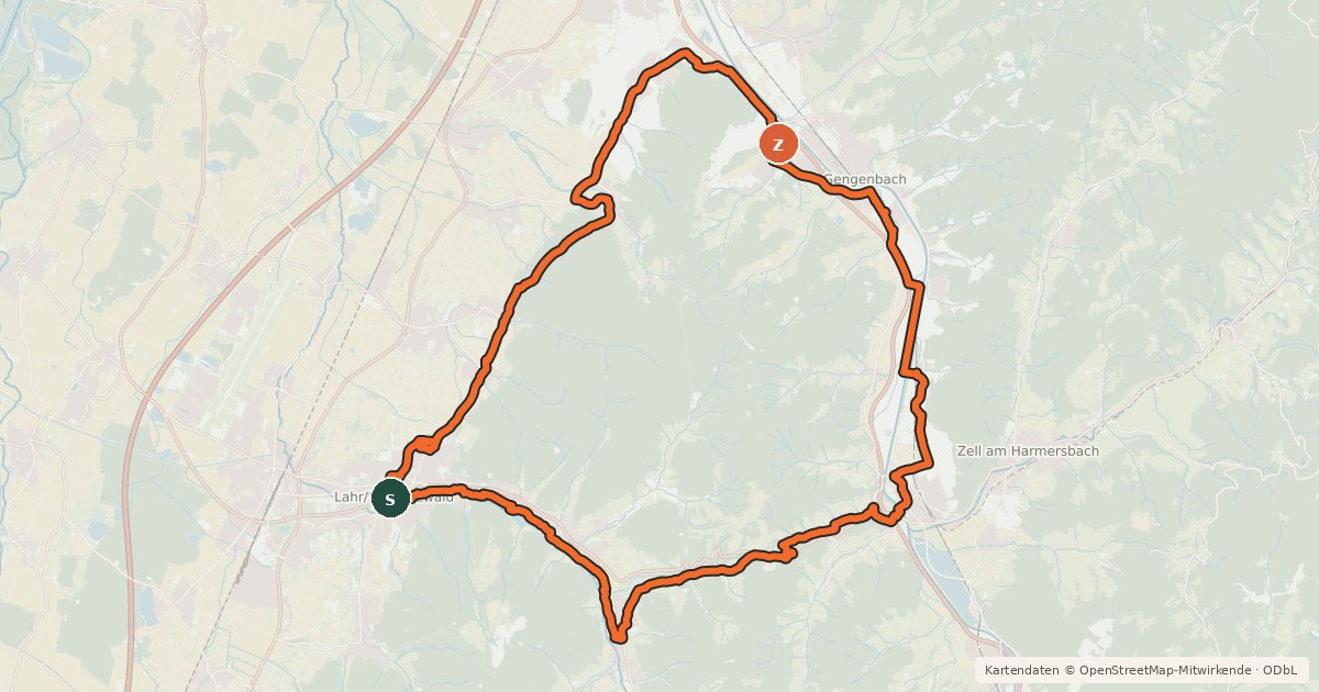 Kartenübersicht der Radroute GeroldseckTour