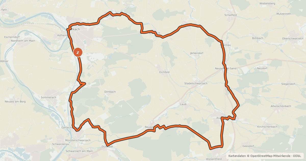 Kartenübersicht der Radroute Geschichts-Tour