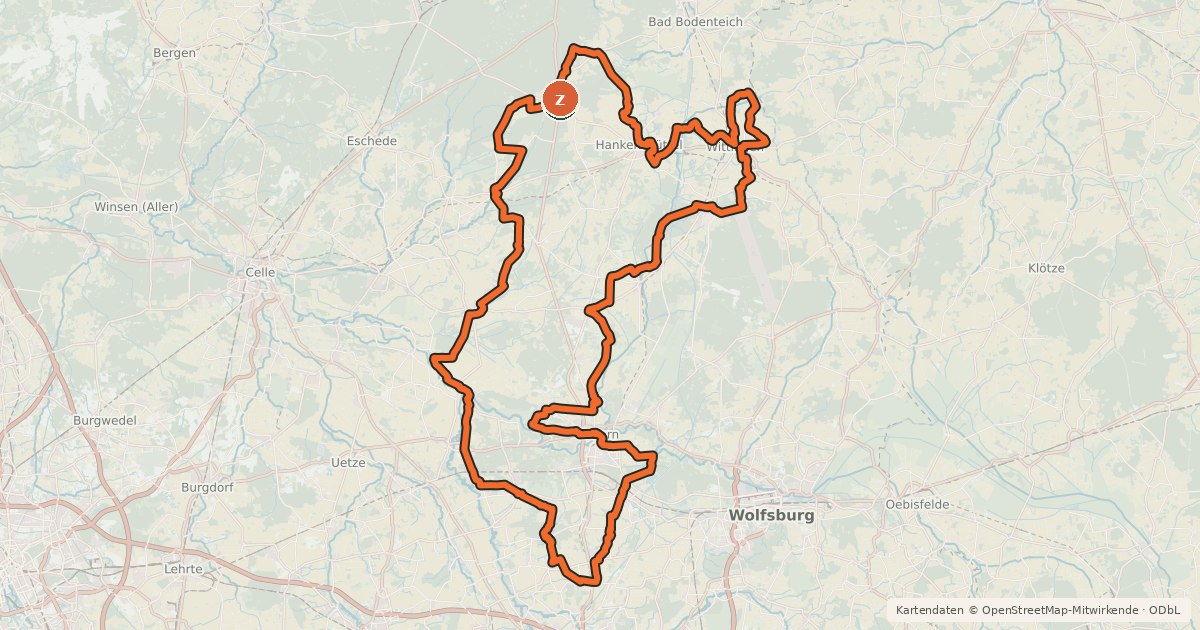 Kartenübersicht der Radroute Gifhorner Südheide Rundweg