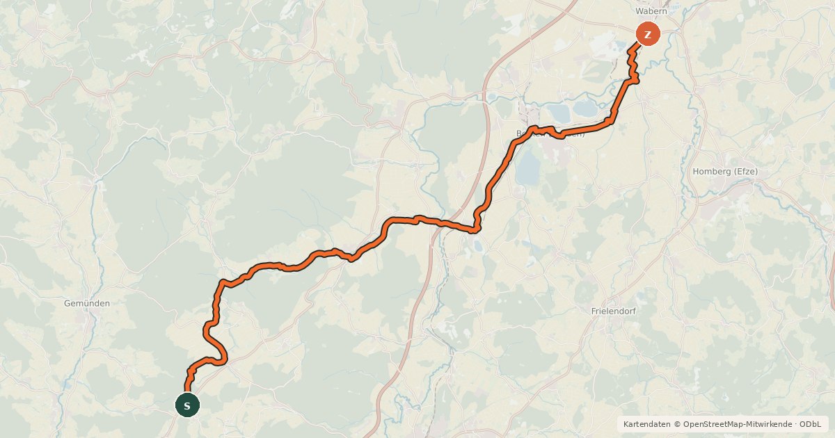 Kartenübersicht der Radroute Gilsatalweg R19