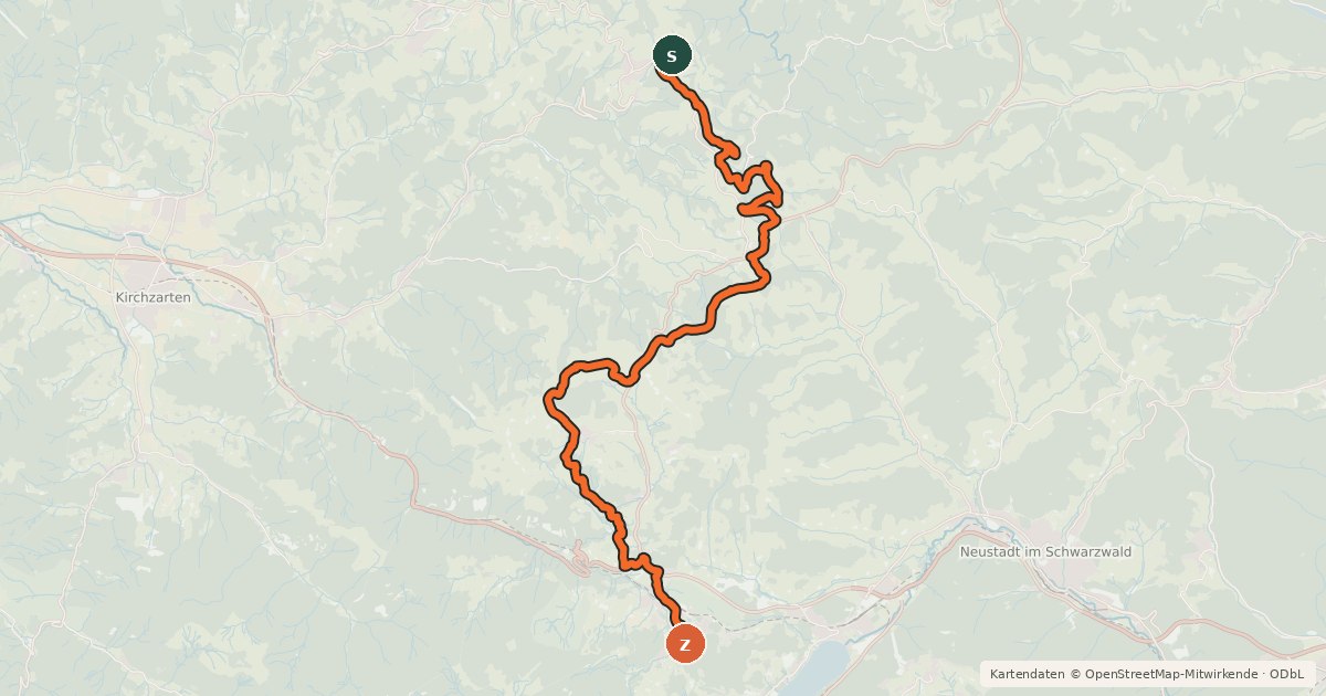 Kartenübersicht der Radroute Gipfeltrail - Zubringer St. Märgen - Breitnau - Hinterzarten