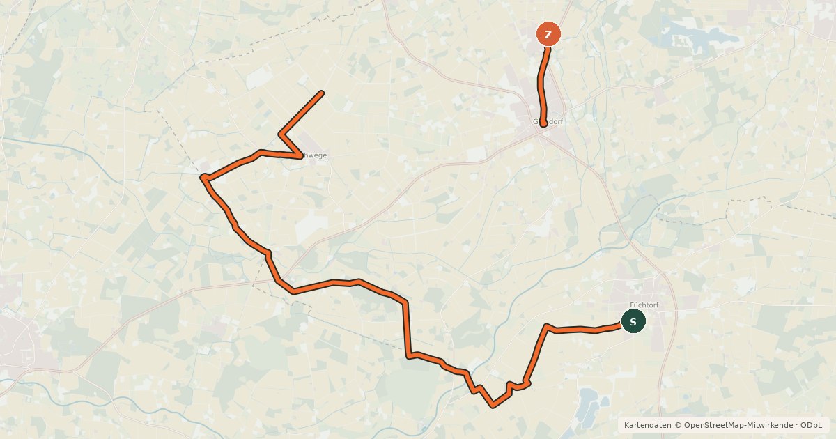 Kartenübersicht der Radroute Glandorf - Bad Laer