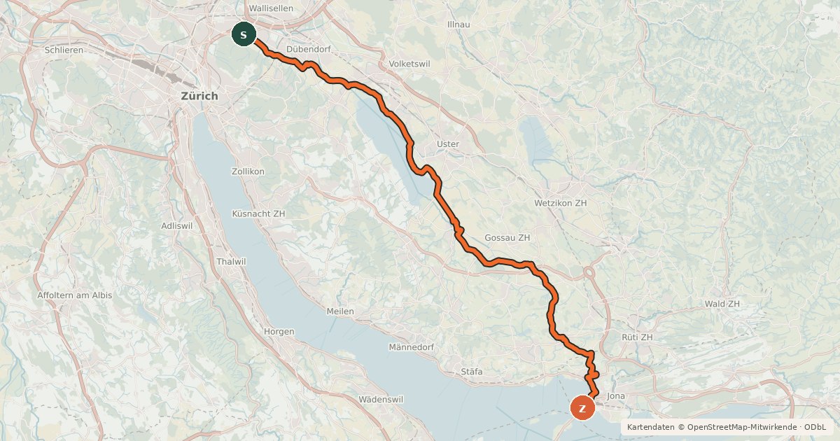 Kartenübersicht der Radroute Glatt-Route