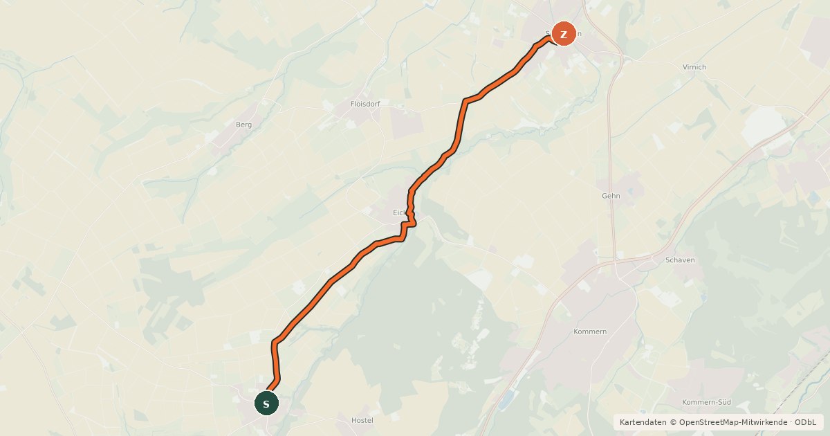 Kartenübersicht der Radroute Glehn (04) - Schwerfen (57)