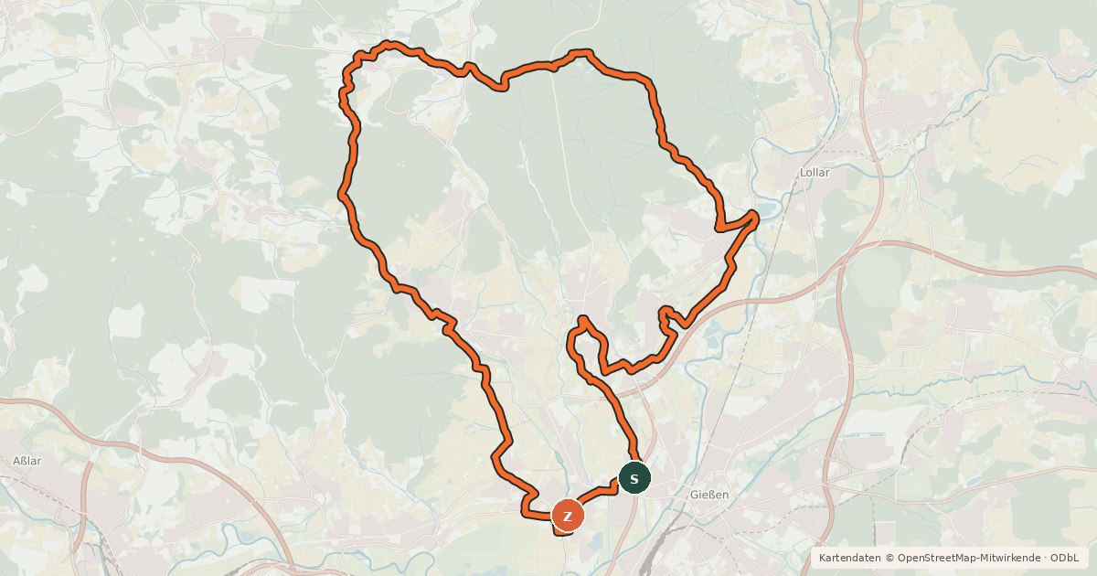 Kartenübersicht der Radroute Gleiberg-Route