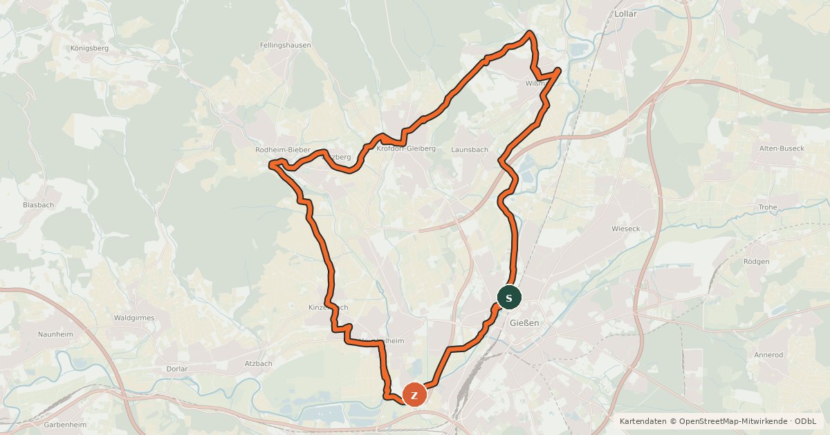 Kartenübersicht der Radroute Gleiberger Land-Tour