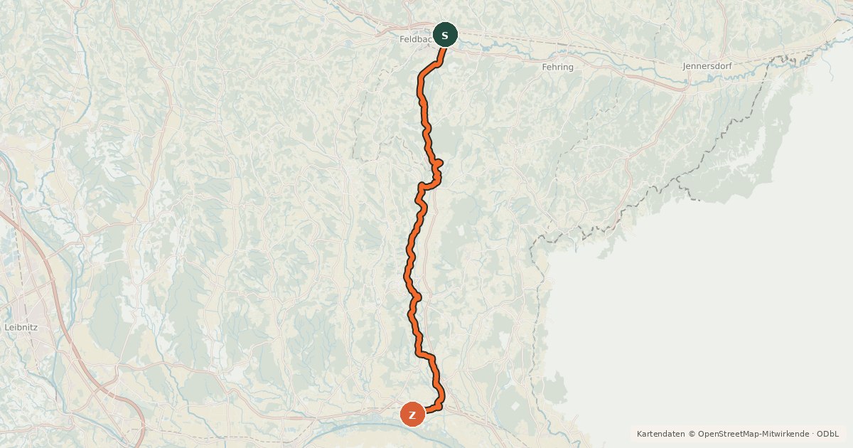 Kartenübersicht der Radroute Gleichenberger Radweg