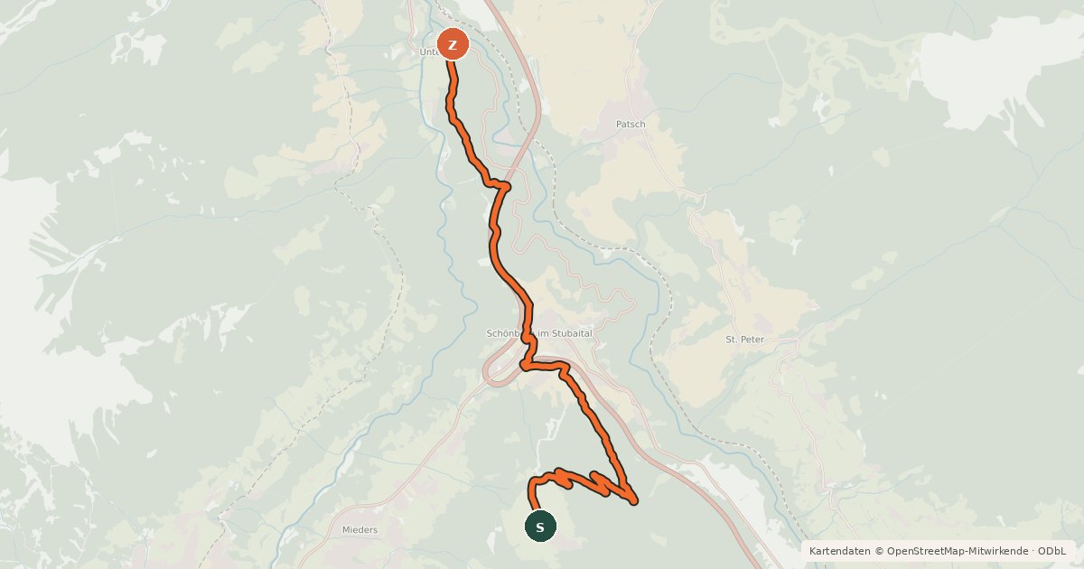Kartenübersicht der Radroute Gleins