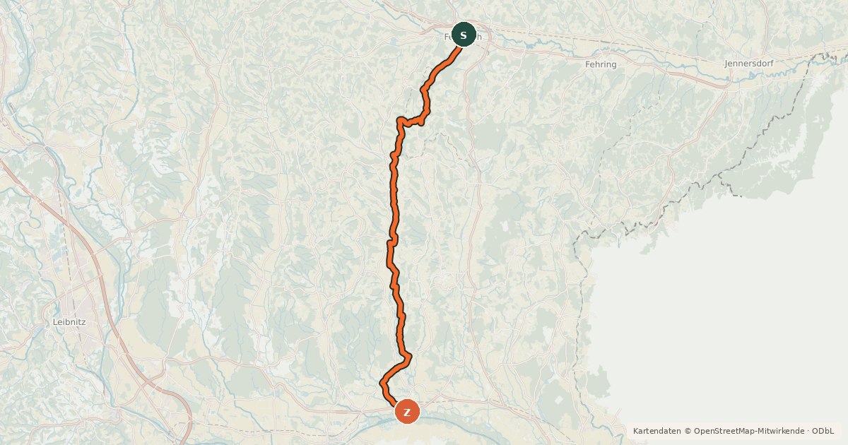 Kartenübersicht der Radroute Gnastalradweg