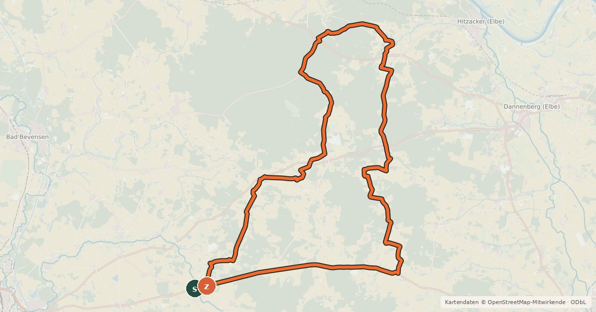 Kartenübersicht der Radroute Göhrde-Tour