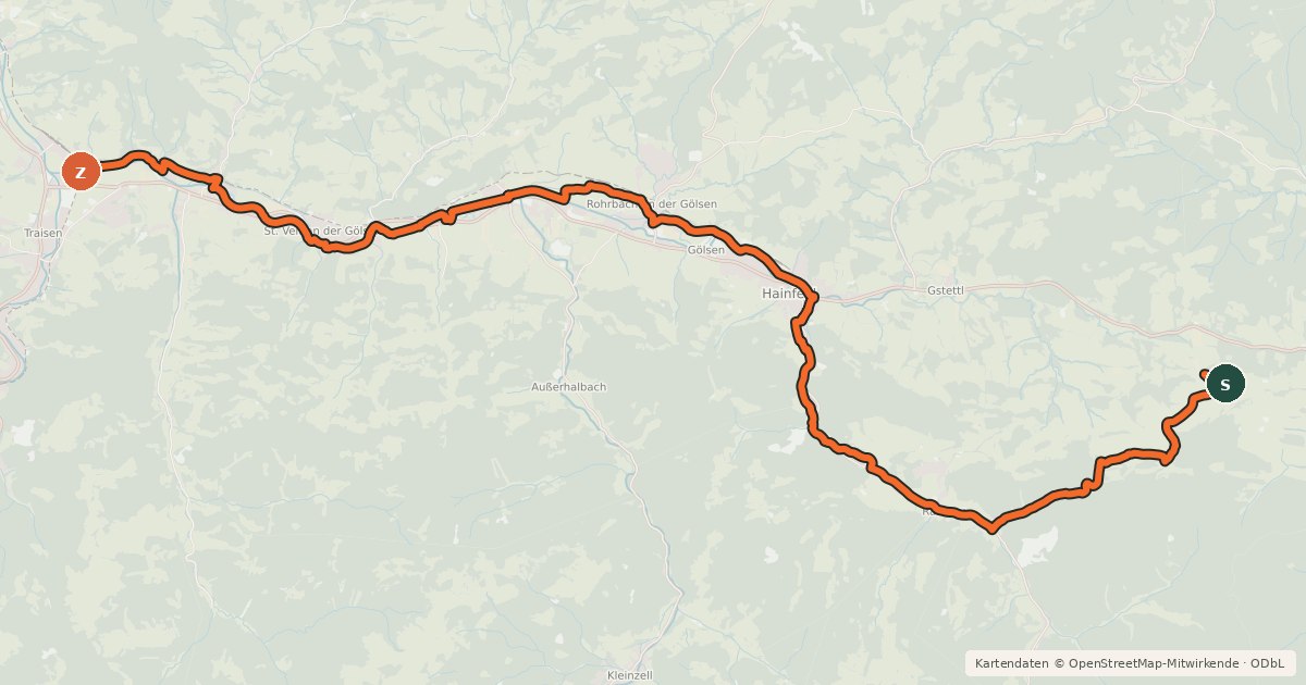 Kartenübersicht der Radroute Gölsental-Radweg