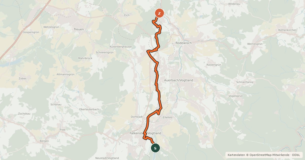 Kartenübersicht der Radroute Göltzschtal-Höhenradweg