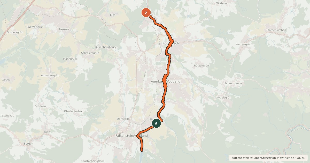 Kartenübersicht der Radroute Göltzschtalradweg-Talweg