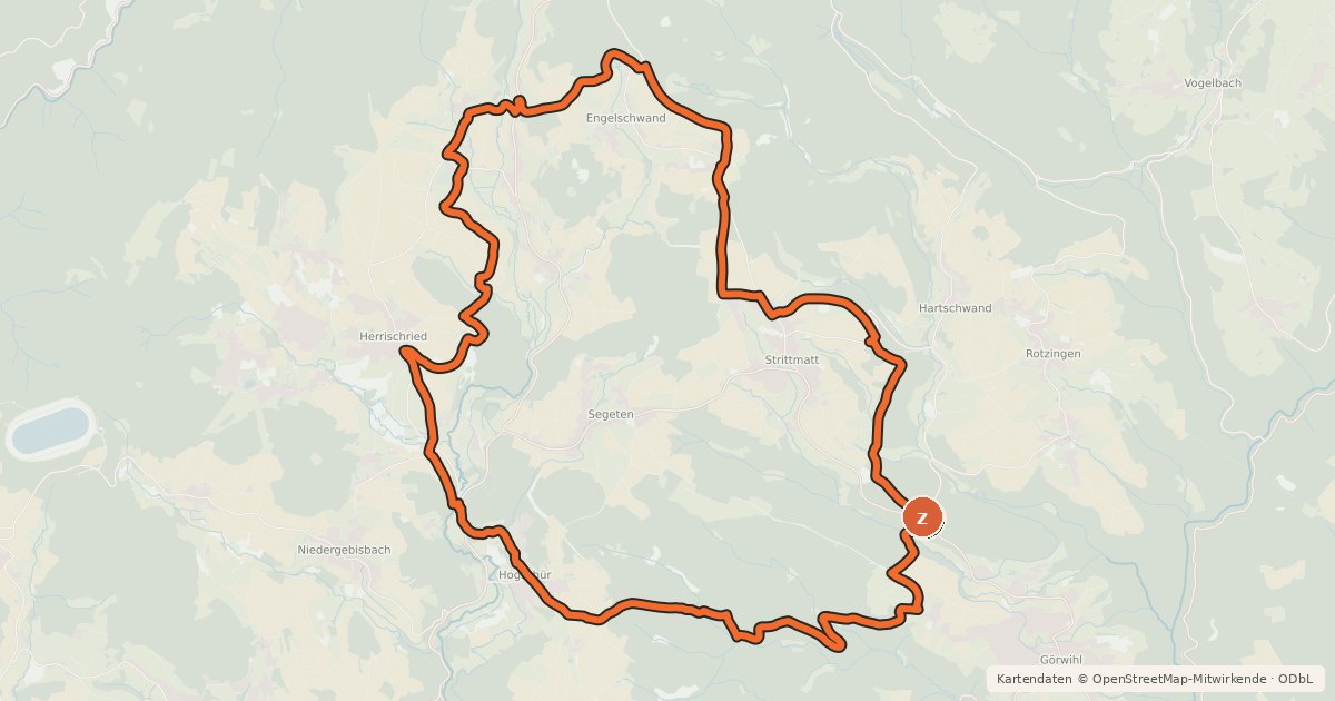 Kartenübersicht der Radroute Görwihl - Auf und Ab oder von Tal zu Tal