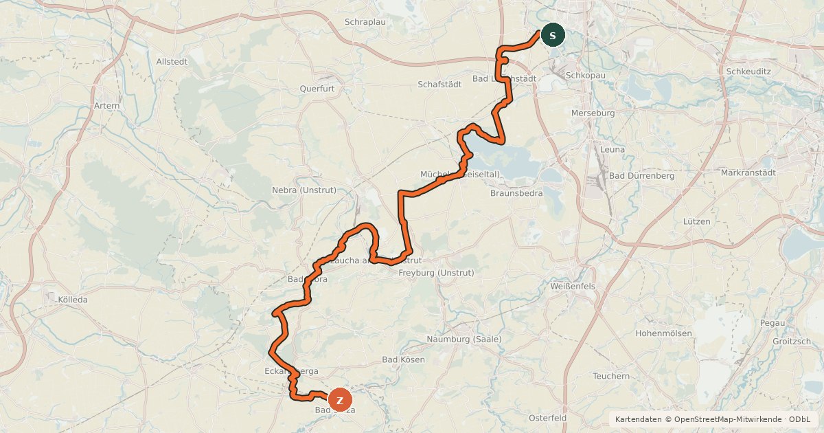 Kartenübersicht der Radroute Goetheradweg