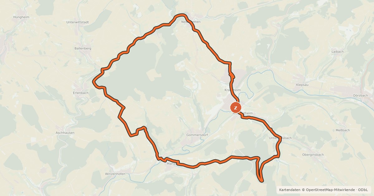 Kartenübersicht der Radroute Götz von Berlichingen Gedächtnistour
