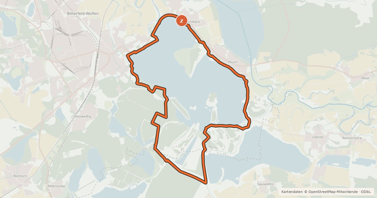 Kartenübersicht der Radroute Goitzsche Rundweg