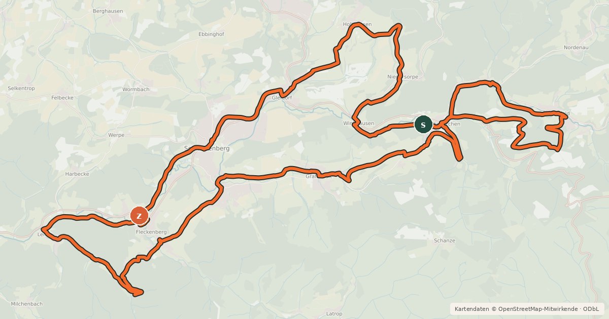 Kartenübersicht der Radroute Golddorf-Radroute