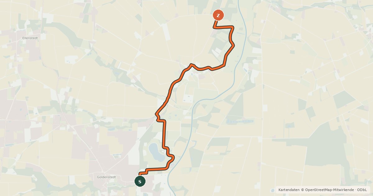 Kartenübersicht der Radroute Goldenstedt (40) - Goldenstedt (46)