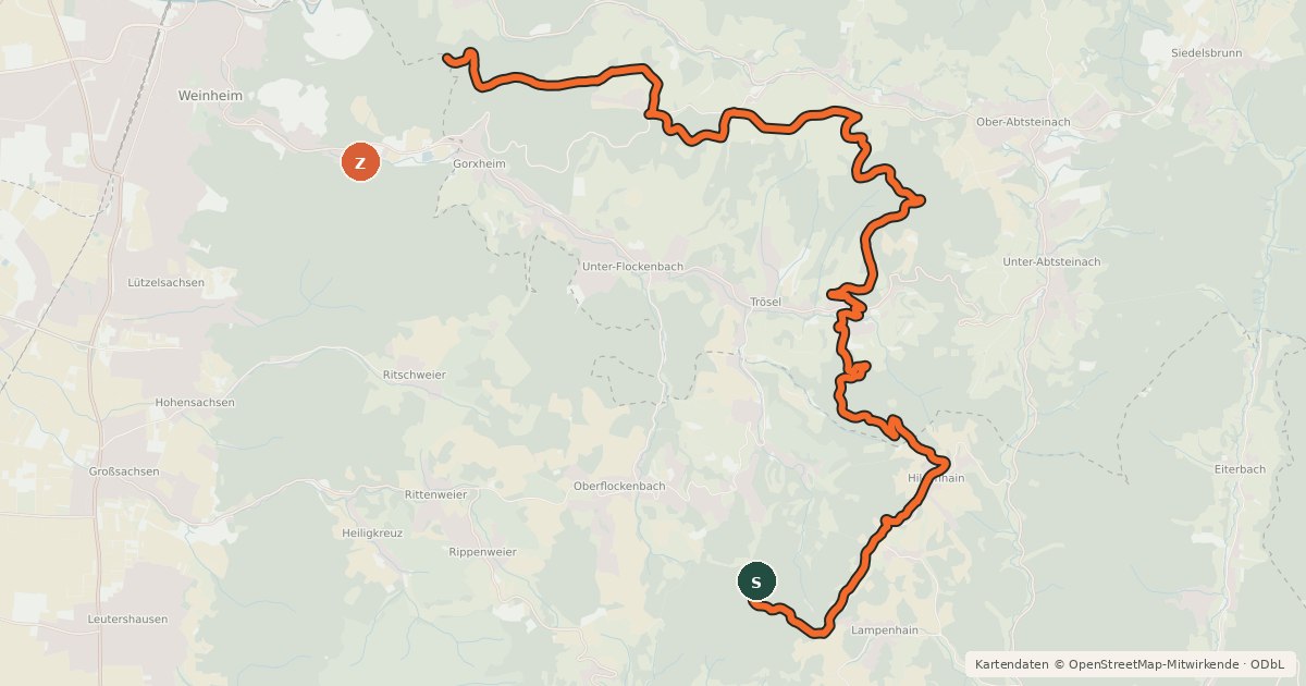 Kartenübersicht der Radroute Gorxheimertal 1