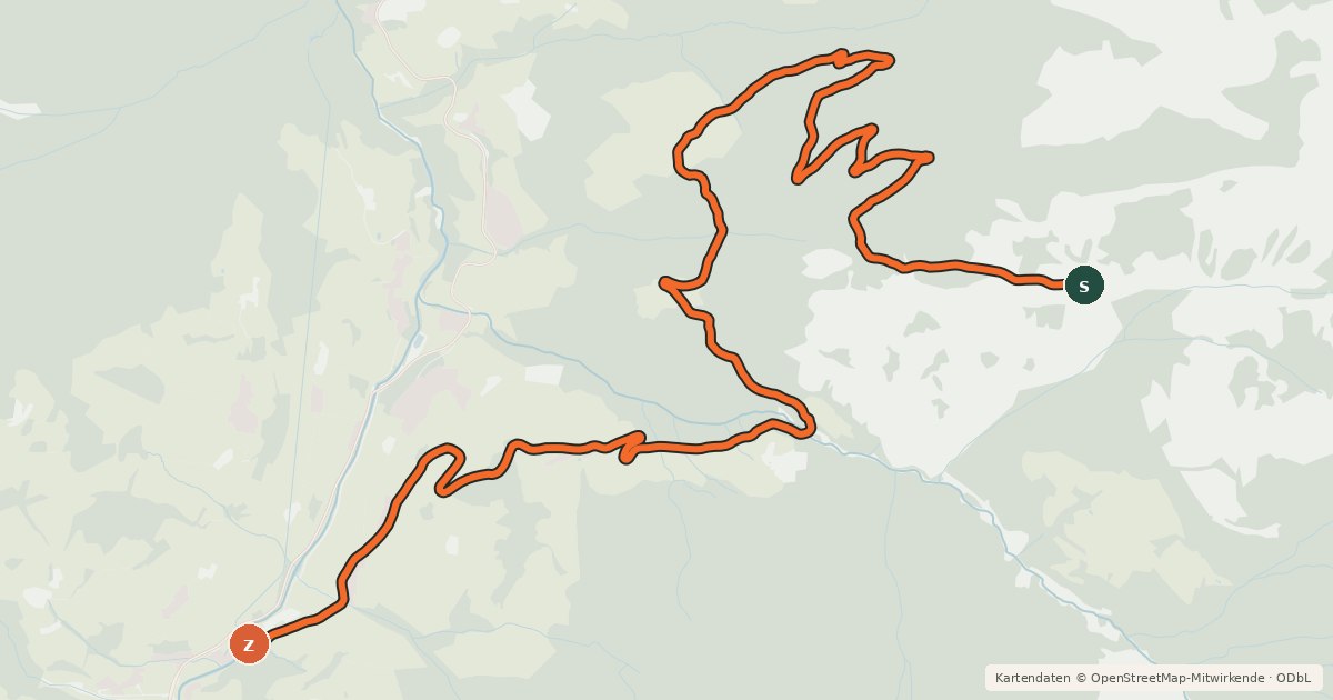 Kartenübersicht der Radroute GR 45 Großarl - Unterwandalm