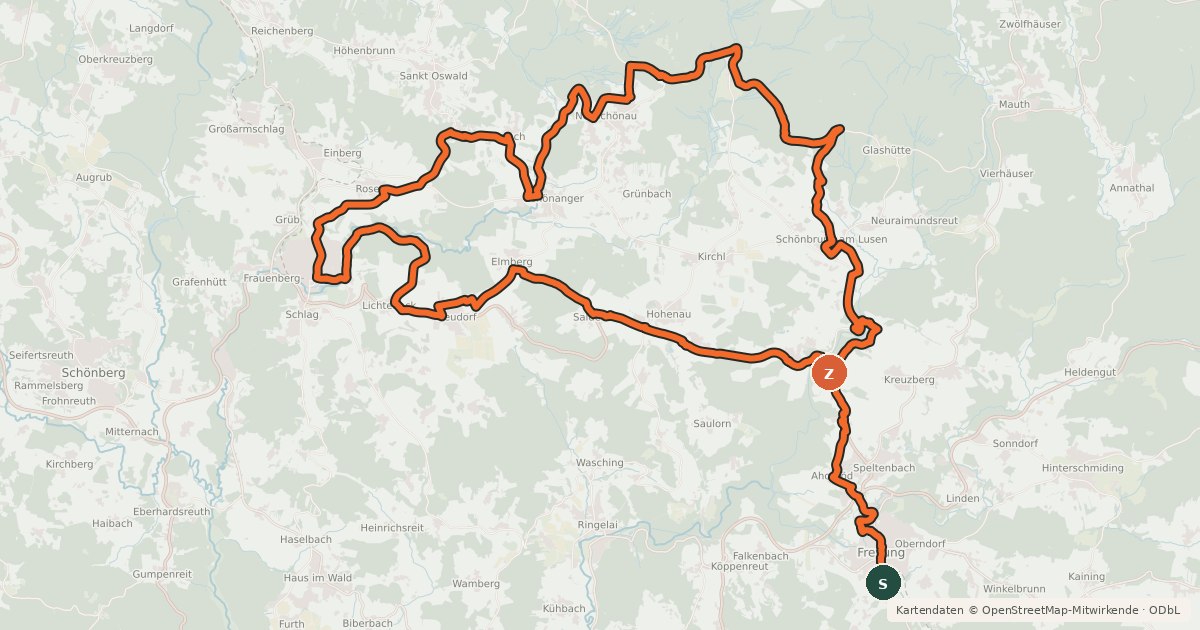 Kartenübersicht der Radroute Grafenau-Nationalpark-Runde