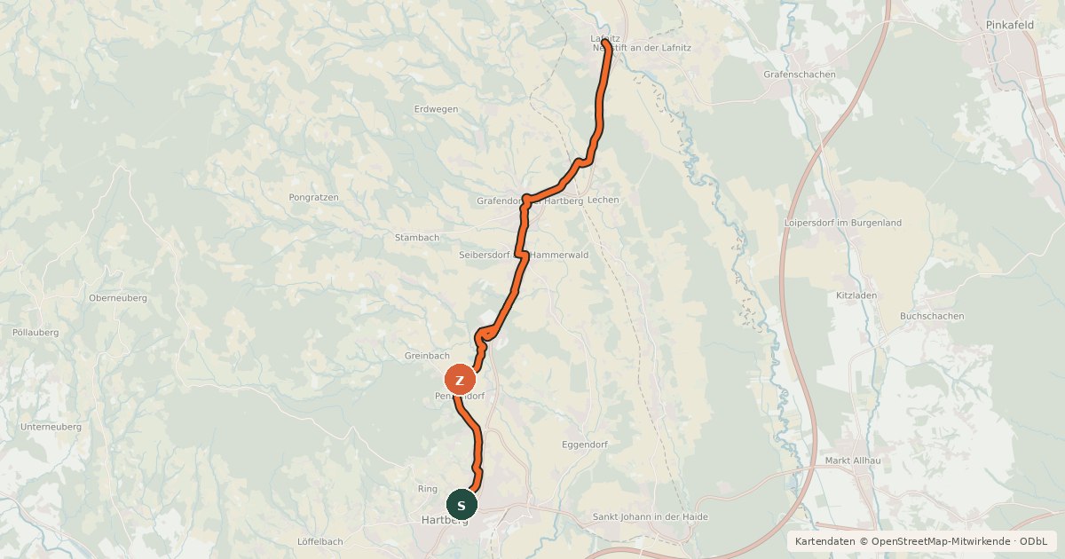 Kartenübersicht der Radroute Grafendorfer Radweg