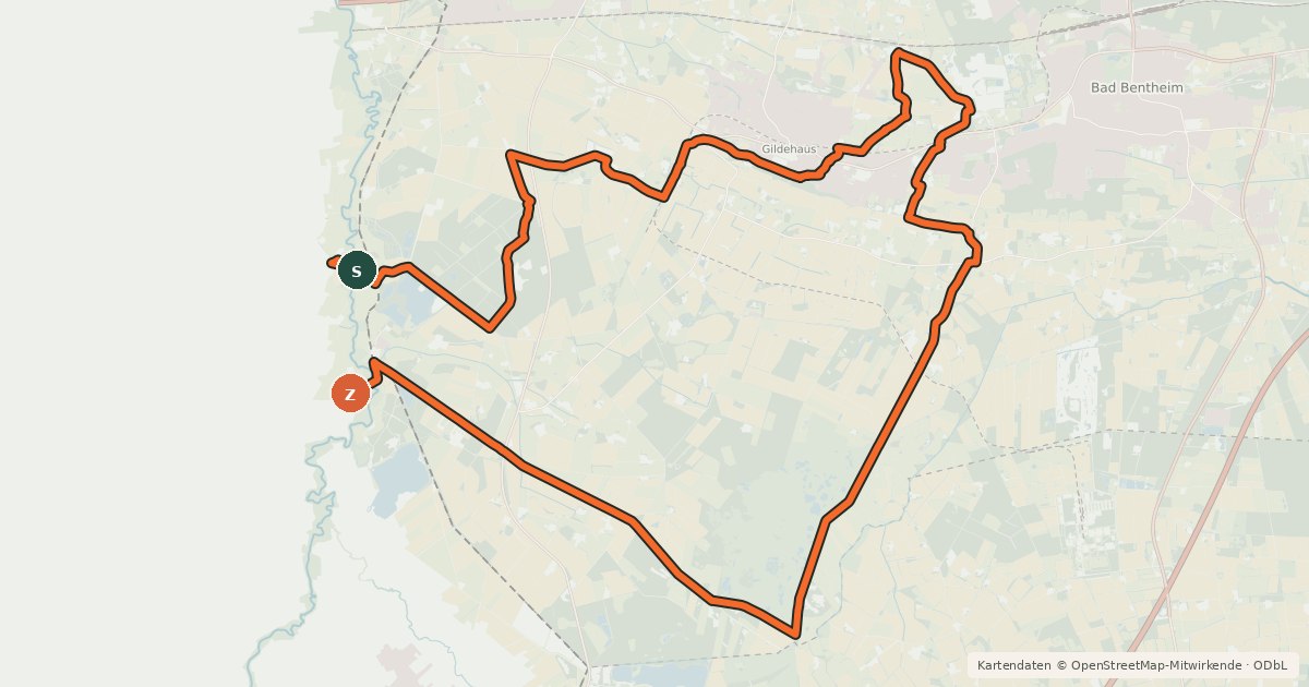 Kartenübersicht der Radroute Grafschafter Fietsentour, Rundroute 1