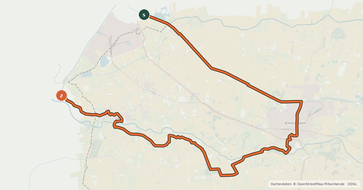 Kartenübersicht der Radroute Grafschafter Fietsentour, Rundroute 12