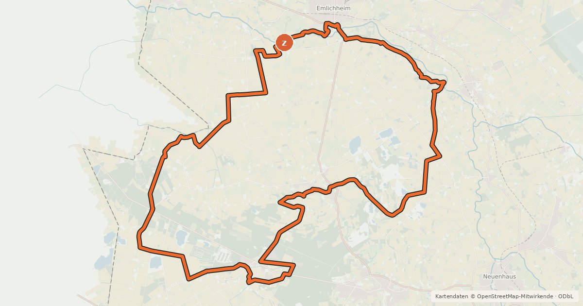 Kartenübersicht der Radroute Grafschafter Fietsentour, Rundroute 13