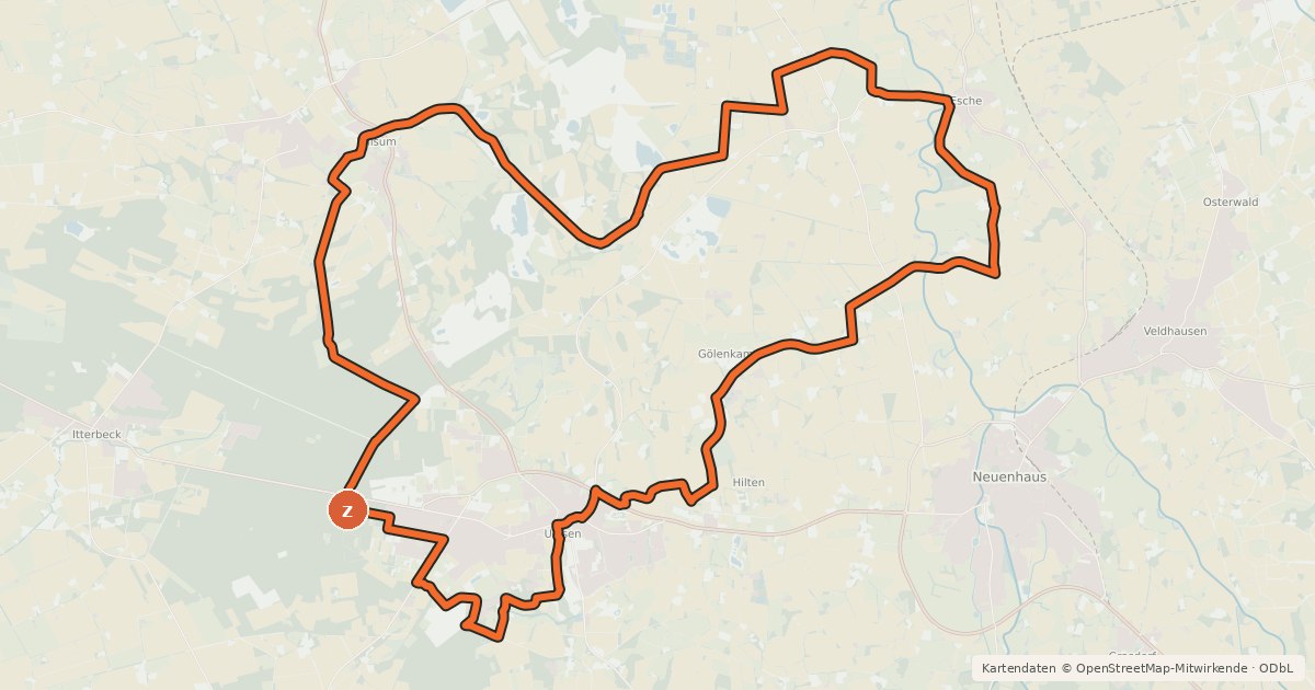 Kartenübersicht der Radroute Grafschafter Fietsentour, Rundroute 14