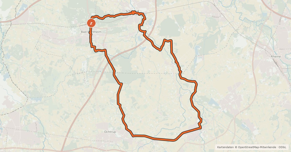 Kartenübersicht der Radroute Grafschafter Fietsentour, Rundroute 22