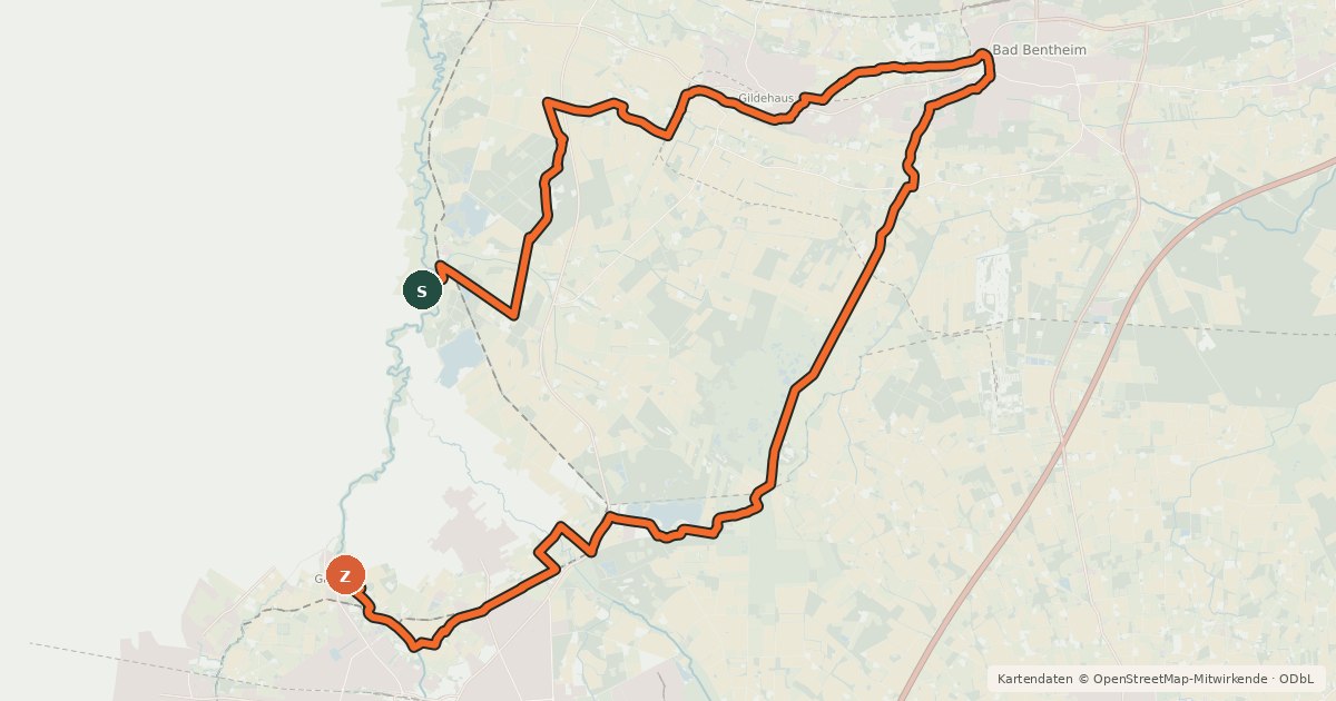 Kartenübersicht der Radroute Grafschafter Fietsentour, Rundroute 24