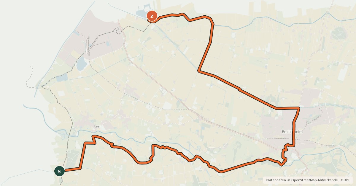 Kartenübersicht der Radroute Grafschafter Fietsentour, Rundroute 25