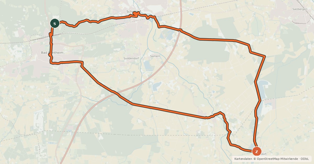 Kartenübersicht der Radroute Grafschafter Fietsentour, Rundroute 3