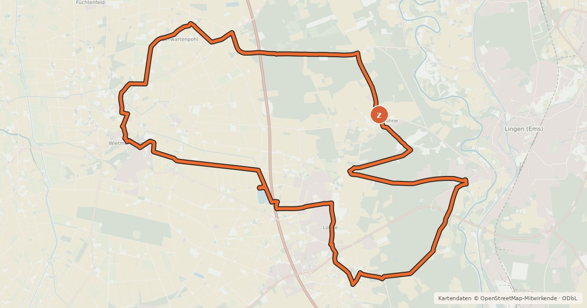 Kartenübersicht der Radroute Grafschafter Fietsentour, Rundroute 8