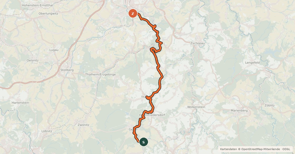 Kartenübersicht der Radroute Granit - Porphyr - Route