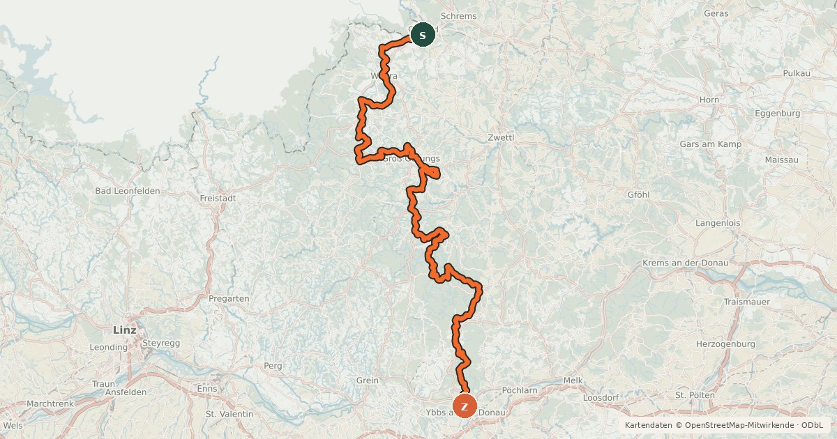 Kartenübersicht der Radroute Granittrail