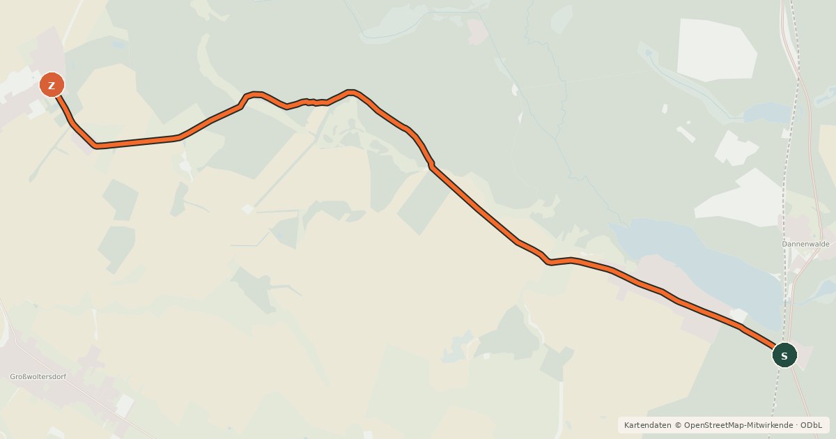 Kartenübersicht der Radroute Gransee (29) - Großwoltersdorf (30)