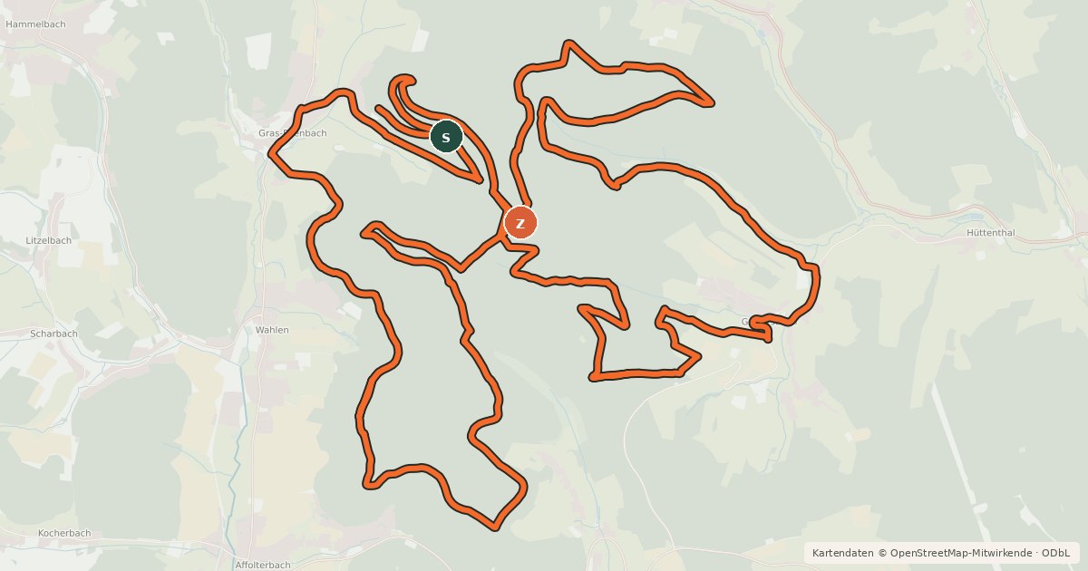 Kartenübersicht der Radroute Gras-Ellenbach 1